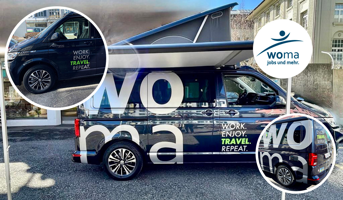 Die Workmanagement AG stellt ihren neuen beschrifteten Woma VW-Camper vor